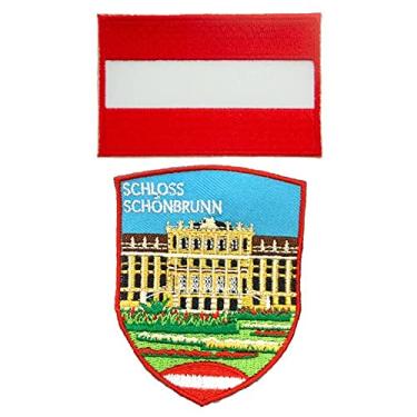 Imagem de A-ONE Pacote com 2 peças - Bordado Schloss Schönbrunn + emblema da bandeira da Áustria, família Hapsburg, magnífico palácio, marco icônico da Áustria, patrimônio da UNESCO, adesivo selado com adesivo