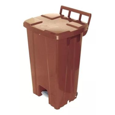 Imagem de Lixeira Quadrada Plastica De 100 Litros Com Roda E Pedal - JSN, Marrom