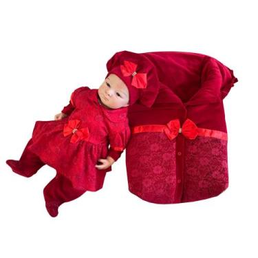 Imagem de Kit Saida Maternidade Saco Charmosa Menina - PEQUENO ANJO, Vermelho, R
