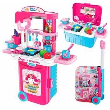 Imagem de Estação Cozinha Kit Infantil Brinquedo Bancada Maleta 3 Em 1 Hora De C