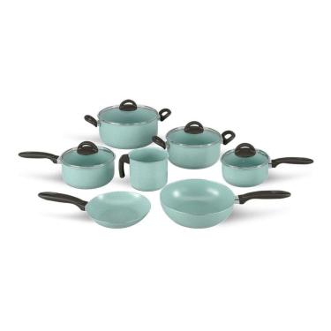 Imagem de Jogo De Panelas 7 Peças Revestimento Cerâmico Antiaderente Mineral Resist Cor Verde Ceramic Life