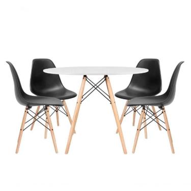Imagem de Kit Mesa Redonda Eames 120 Cm Branco + 4 Cadeiras Eiffel Dsw Preto