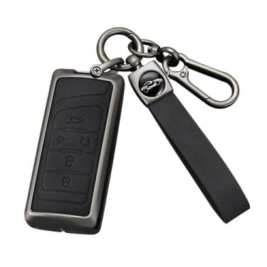 Imagem de HIBEYO Capa de chaveiro compatível com Trumpchi GS7 GS8 GM8 GS5 GA6 GM6 Acessórios Capa de chave de couro e liga de zinco adequada para Trumpchi GS7 com chaveiros-C tipo Klaxon preto
