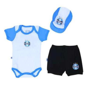 Imagem de Kit Conjunto Grêmio Body Shorts e Boné Oficial - Revedor, Branco, Azul