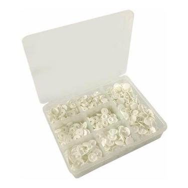 Imagem de Botão Pressão Plastico Ritas N12 200 Botões Brancos + Box Organizador