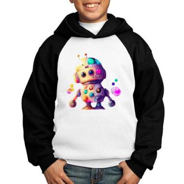 Imagem de Moletom Infantil Robô Colorido - Foca na Moda, Branco, Preto, 4