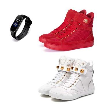 Imagem de Kit 2 Tênis Sneaker Fitness Feminino Botinha Academia + Relógio - Bawm