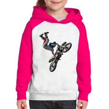 Imagem de Moletom Infantil Motocross Freestyle Trick - Foca na Moda, Branco, Ros