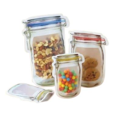 Imagem de Kit Com 6 Sacos Zip Lock Reutilizável Saco Desenho Pote Hermético - AT