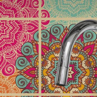 Imagem de Adesivo de Azulejo Floral Boho para Cozinha 10x10 - 100un - Quartinhos