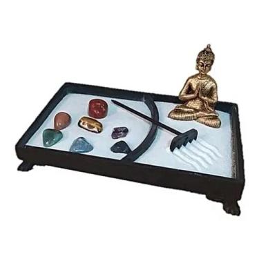 Imagem de Jardim Zen Retangular Arei Rastelo Buda mini Pedra 7 Chakras - Decore 