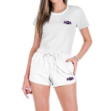 Imagem de Conjunto Feminino Verão Moda Praia Camiseta Algodão Short Tactel Estam
