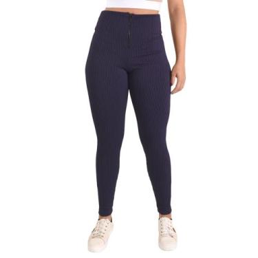 Imagem de Calça Legging 3D Malha Canelada Com Zíper Azul Marinho - Lori Modas, G