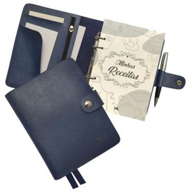 Imagem de Agenda Minhas Receitas 195-R Personalizada Raffai Couros, Azul Jeans
