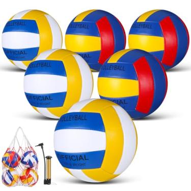 Imagem de Junkin Pacote com 6 bolas de vôlei, tamanho oficial, 5, à prova d'água, voleibol macio com bomba e bolsa de rede, para uso ao ar livre, interior, praia, academia, jogo, treinamento, esporte, presente