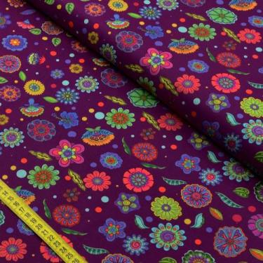 Imagem de Tecido Estampado para Patchwork - Flowers by Marina Landi: Fundo Bordô