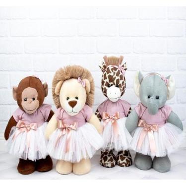 Imagem de  KIT SAFARI BAILARINA DE PELUCIAS EM PÉ 20cm - LEÃO, ELEFANTE, MACACO,