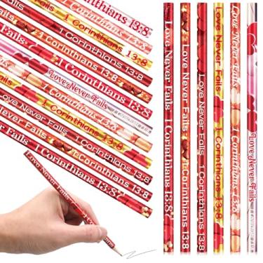 Imagem de Zhanmai 36 lápis religiosos para o dia dos namorados, amor nunca falha, 1 Corinthians 13: 8 presentes, coração, cristão, Jesus, versículo bíblico, lápis para dia dos namorados, escola dominal, igreja,