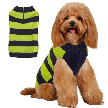 Imagem de CHBORLESS Suéter listrado de tricô para cães com zíper, roupas de cachorro com bolso, roupas quentes de inverno para cães pequenos e gatos, suéter para Perros (XX-pequeno, verde)