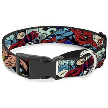 Imagem de Buckle-Down Coleira para cachorro com 4 poses de super-heróis cenas de quadrinhos, branco e preto, respingos de 40,6 a 58,5 cm de largura