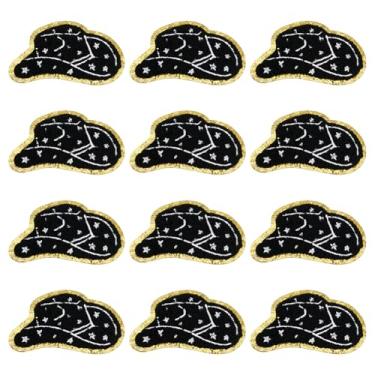 Imagem de FINGERINSPIRE 12 peças de chapéu de caubói ferro em remendos 5 x 9 cm preto chapéu de cowboy ocidental bordado remendos DIY decorativos/costurados em apliques para jeans, camisa, caminhoneiro, boné,