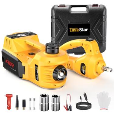 Imagem de TaskStar Kit de Macaco para Carro Elétrico, Macaco Hidráulico de 5 Toneladas 12V com Chave de Impacto Elétrica e Bomba de Inflador de Pneus, Kit de Macaco Portátil para Carro Suv Mpv Sedan Caminhão Tr