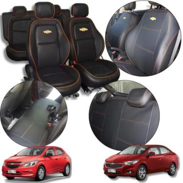 Imagem de Capa De Banco Automotivo Carro Onix Novo Prisma Joy Ano 2013 á 2021 em Couro Sob Medida (Encosto Traseiro Bipartido)