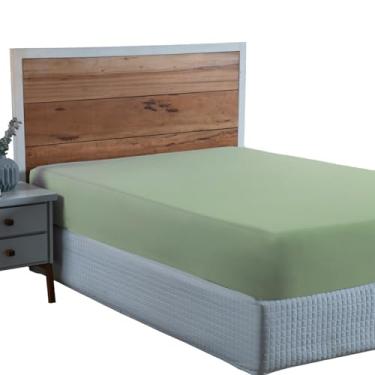 Imagem de Lençol Casal 300 Fios Percal 100% Algodão Toque Macio com Elástico Avulso Roupa de Cama Box (Verde)