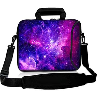 Imagem de RICHEN Bolsa de ombro para laptop 14 15 15,4 15,4 15,6 polegadas bolsa mensageiro bolsa de ombro para notebook bolsa de transporte neoprene com bolso de acessórios (14-15,6 polegadas, galáxia roxa)