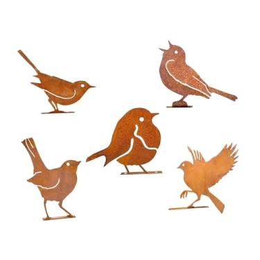 Imagem de Dualoai 5 pçs ferro pássaro decoração pássaro silhueta ornamentos quintal adorno foto adereços ferrugem ferro pássaros para portões de jardim cercas decoração, Style B