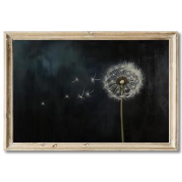 Imagem de Arte de parede de dente-de-leão abstrata botânica abstrata em tela vintage dente-de-leão pôster de flor de dente-de-leão preto e branco impressão de dente-de-leão branco arte de parede arte abstrata