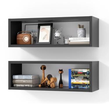 Imagem de Kaboon Conjunto de 2 armários flutuantes de 61 cm, prateleiras flutuantes montadas na parede, prateleiras decorativas para cozinha, sala de estar, escritório, preto