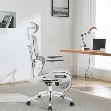 Imagem de Cadeira de escritório ergonômica, cadeira de mesa de malha com encosto alto com apoio para os pés, suporte lombar ajustável, encosto de cabeça e apoio de braço 3D, cadeira de jogos confortável para