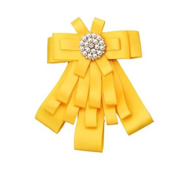 Imagem de Chamvino Broche de fita de laço grande para mulheres e meninas com strass grandes clipes de gravata borboleta para camisas banco hotel aeromoça estudante profissional insígnia, Zinco Pérola sintética,