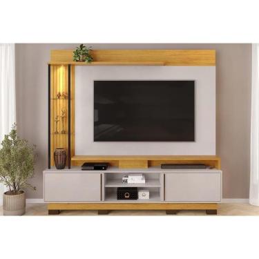 Imagem de Rack Bancada C/ Painel P/ Tv Até 70 Polegadas Martino Prateleira Nichos E Pés 200x190cm Cedro/bali - Dj Móveis