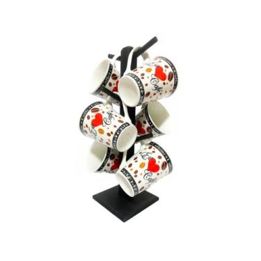 Imagem de Kit Suporte Madeira mdf - 06 Unidades De Xicaras Cha 240ml caneca mode