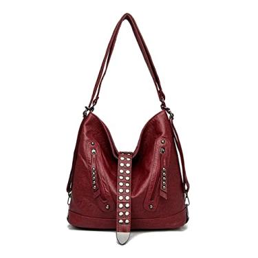 Imagem de Bolsa feminina bolsa tiracolo de couro rebite para mulheres bolsas femininas mochilas femininas bolsas de ombro bolsas femininas(1Red)