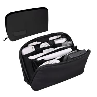 Imagem de DODAMOUR Tech Organizer Estojo de viagem, bolsa organizadora de acessórios eletrônicos, bolsa organizadora à prova d'água, para cabos, cabos, carregadores (preto)