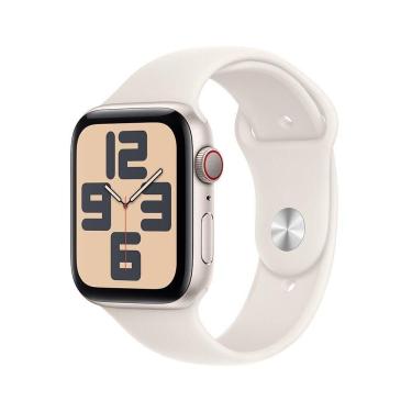 Imagem de Apple Watch SE GPS + Cellular • Caixa estelar de alumínio – 44 mm • Pulseira esportiva estelar – P/M