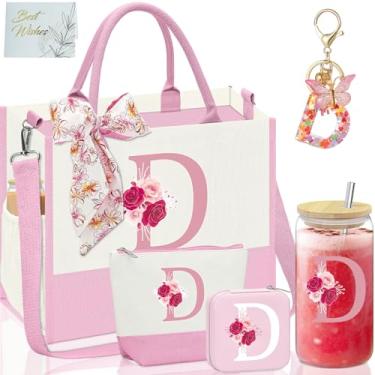 Imagem de AiHeart Sacola de lona inicial, presentes de aniversário para mulheres, presentes com monograma para mulheres, copo de vidro inicial, presentes personalizados para mulheres, bolsa de maquiagem