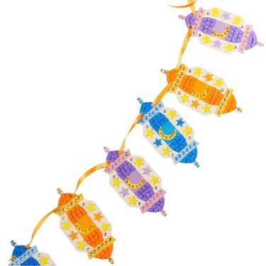 Imagem de Amasi Kit DIY com faixa decorativa de lanterna de mosaico – Pacote de festa para crianças e adolescentes, artesanato de artes para crianças, 36 lanternas pré-cortadas (12,7 x 5,8 cm), 6 fitas (1,2 m),