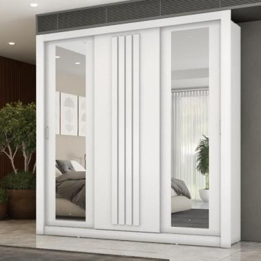 Imagem de Guarda Roupa Casal 3 Portas Doha c/ Espelhos Laterais Carraro Branco