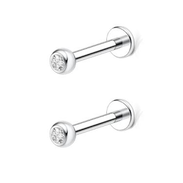 Imagem de ZYTAIJEW 2 peças G23 titânio 16G roscado internamente atrás nariz anel monroe labret lábio anéis hélice unha cartilagem tragus brinco piercing joia barra comprimento 6 mm-12 mm, Titânio, Sem Pedra