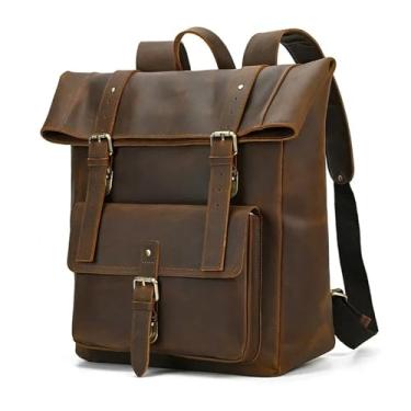Imagem de Mochila de qualidade para homens mochila de couro retro luxo moda mochila de viagem para homens mochila de couro(F Brown)