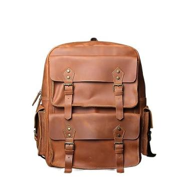 Imagem de Mochila de couro retrô para homens Mochila de couro casual Bolsa de viagem ao ar livre para homens(Dark Brown)