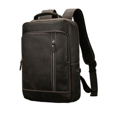 Imagem de Mochila de couro masculina de 15,6 "para laptop de couro de vaca mochila de viagem masculina de grande capacidade(Dark Brown)