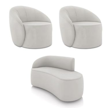 Imagem de Sofá 2 Lugares Orgânico 140cm Morgan e 2 Poltronas Lua Veludo Cinza D03 - D`Rossi