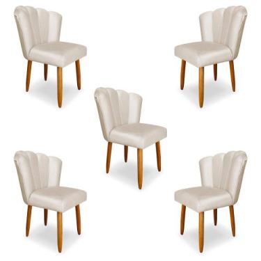 Imagem de Kit 5 Cadeiras de Jantar Pétala Estofada Pés Palito Veludo Bege - Mont