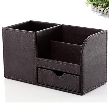 Imagem de Porta-lápis para caneta, capa completa de couro PU, organizador de artigos de papelaria, caixa de armazenamento, acessórios de mesa, material escolar e de escritório (Argento)