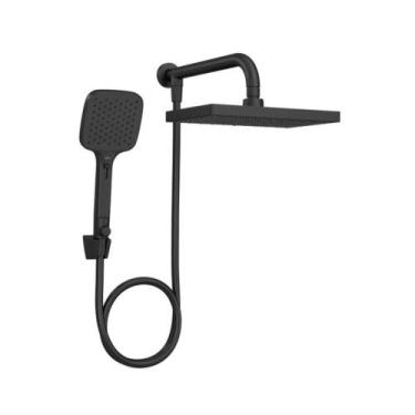 Imagem de Chuveiro Quadrado De Parede Com Desviador Multijatos Flex Max Black Ma